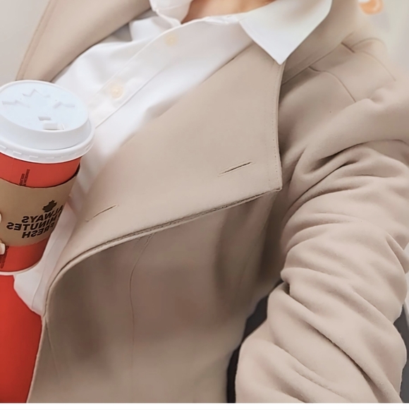 TED BAKER BEIGE / TAN  WOOL & CASHMERE BLEND SHORT COAT - Picture 15 of 16